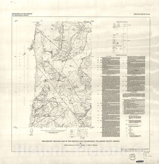 Map : Preliminary geologic map of the Nestucca Bay quadrangle, Tillamook County, Oregon, 1990 Cartography Wall Art :