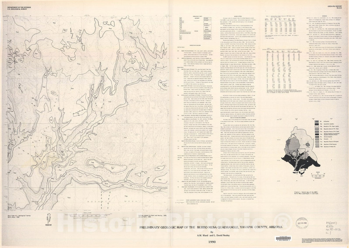 Map : Preliminary map of the Burro Mesa quadrangle, Yavapai County, Arizona, 1990 Cartography Wall Art :