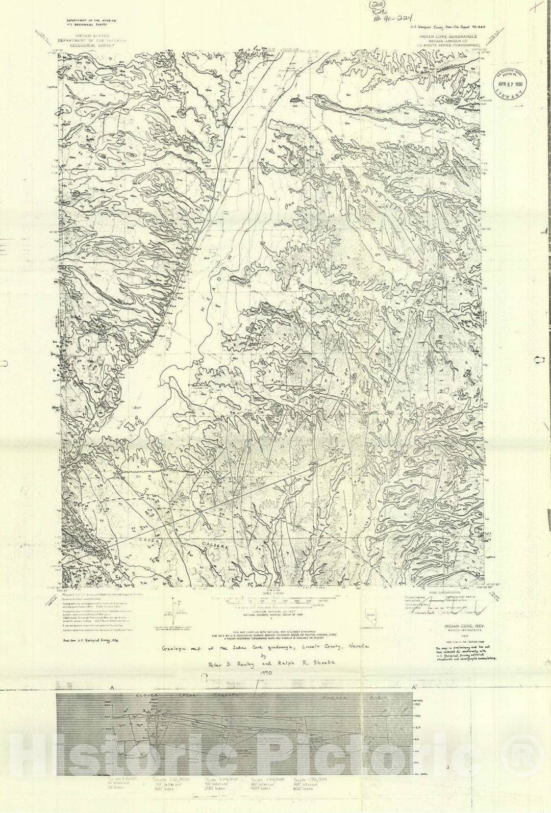 Map : Geologic map of the Indian Cove quadrangle, Lincoln County, Nevada, 1990 Cartography Wall Art :