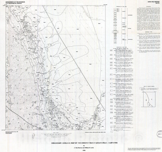 Map : Preliminary geologic map of the Chounet Ranch quadrangle, California, 1990 Cartography Wall Art :