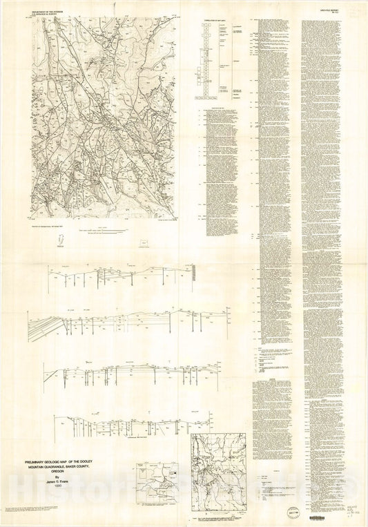 Map : Preliminary geologic map of the Dooley Mountain quadrangle, Baker County, Oregon, 1990 Cartography Wall Art :