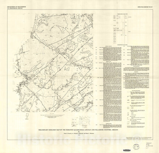 Map : Preliminary geologic map of the Neskowin quadrangle, Lincoln and Tillamook Counties, Oregon, 1990 Cartography Wall Art :