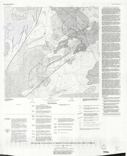 Map : Provisional geologic map of the Snow Camp-Saxapahaw area, North Carolina, 1990 Cartography Wall Art :