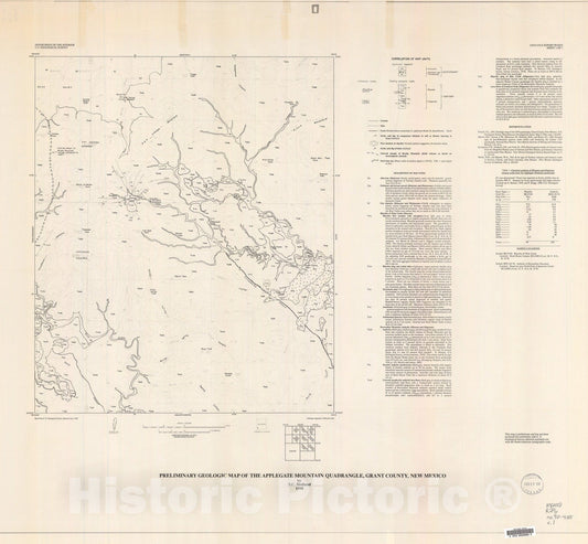Map : Preliminary geologic map of the Applegate Mountain quadrangle, Grant County, New Mexico, 1991 Cartography Wall Art :