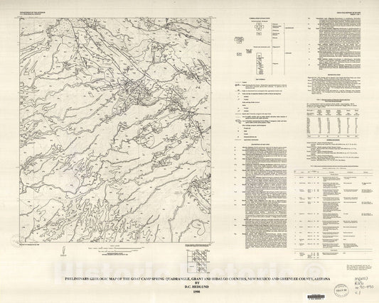 Map : Preliminary geologic map of the Goat Camp Spring quadrangle, Grant County, New Mexico and Greenlee County, Arizona, 1990 Cartography Wall Art :