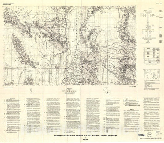 Map : Preliminary geologic map of the Blythe 30' by 60' quadrangle, California and Arizona, 1990 Cartography Wall Art :