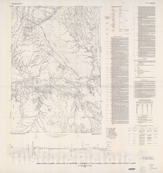 Map : Preliminary geologic map and sections of part of the Canador Peak 15' quadrangle, Grant and Hidalgo Counties, New Mexico, 1991 Cartography Wall Art :