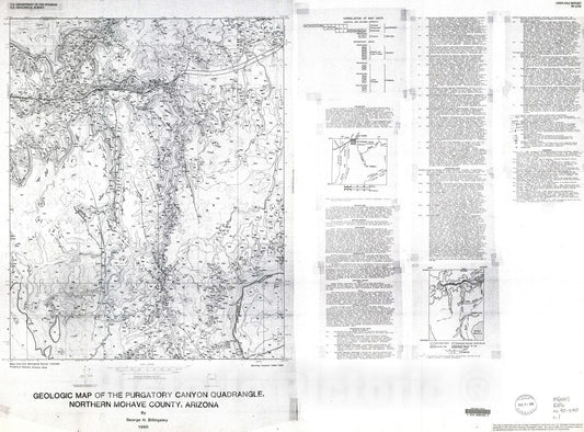 Map : Geologic map of the Purgatory Canyon quadrangle, northern Mohave County, Arizona, 1990 Cartography Wall Art :