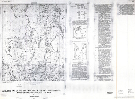 Map : Geologic map of the Wolf Hole Mountain West quadrangle, northern Mohave County, Arizona, 1990 Cartography Wall Art :