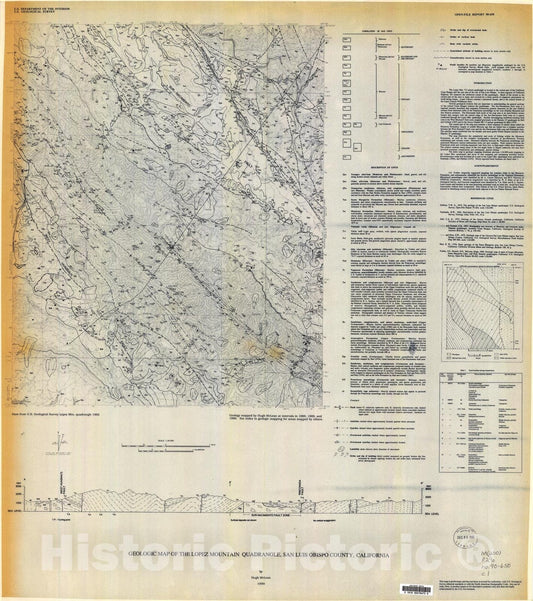Map : Geologic map of the Lopez Mountain quadrangle, San Luis Obispo County, California, 1990 Cartography Wall Art :