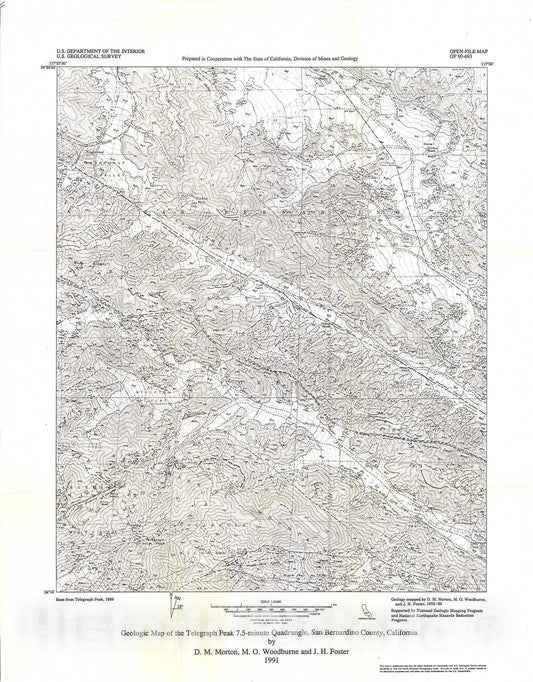 Map : Geologic map of the Telegraph Peak 7.5-minute quadrangle, San Bernardino County, California, 1991 Cartography Wall Art :