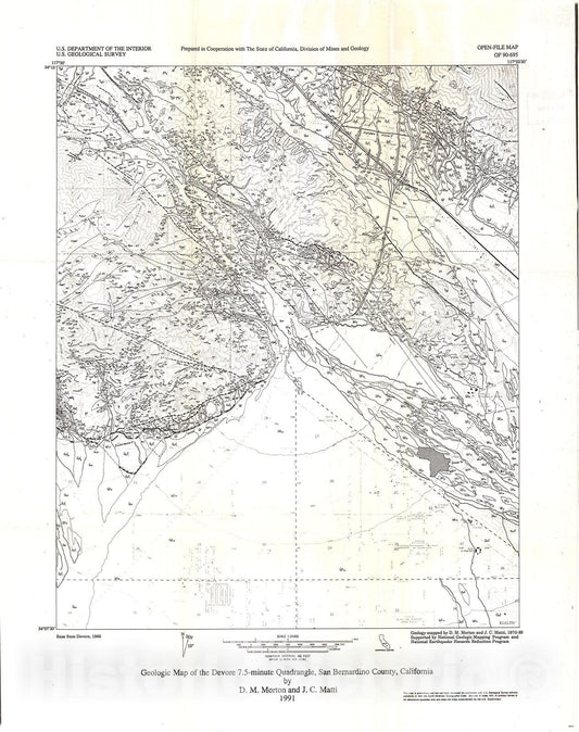 Map : Geologic map of the Devore 7.5-minute quadrangle, San Bernardino County, California, 1991 Cartography Wall Art :