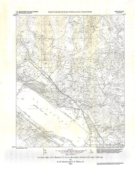 Map : Geologic map of the Elsinore 7.5-minute quadrangle, Riverside County, California, 1991 Cartography Wall Art :