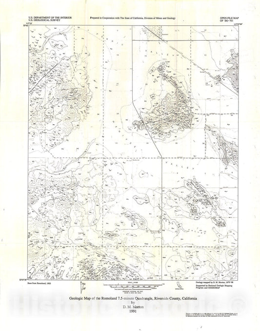 Map : Geologic map of the Romoland 7.5-minute quadrangle, Riverside County, California, 1991 Cartography Wall Art :