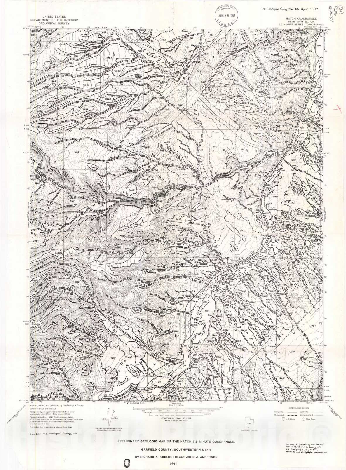 Map : Preliminary geologic map of the Hatch 7.5 minute quadrangle, Garfield County, southwestern Utah, 1991 Cartography Wall Art :