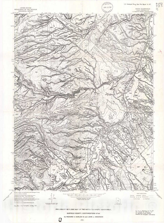 Map : Preliminary geologic map of the Hatch 7.5 minute quadrangle, Garfield County, southwestern Utah, 1991 Cartography Wall Art :