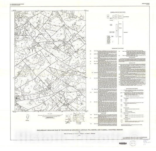 Map : Preliminary geologic map of the Dolph quadrangle, Lincoln, Tillamook, and Yamhill Counties, Oregon, 1991 Cartography Wall Art :