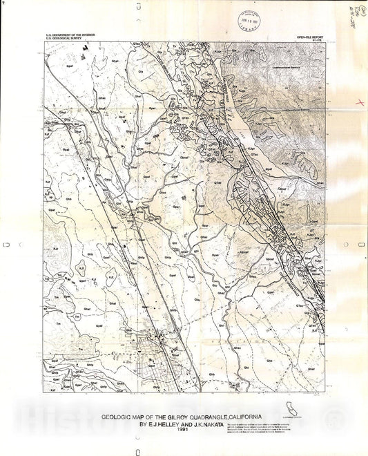 Map : Geological map of the Gilroy 7.5 minute quadrangle, California, 1991 Cartography Wall Art :