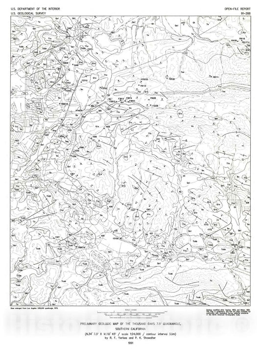 Map : Preliminary geologic map of the Thousand Oaks 7.5' quadrangle, southern California, 1991 Cartography Wall Art :
