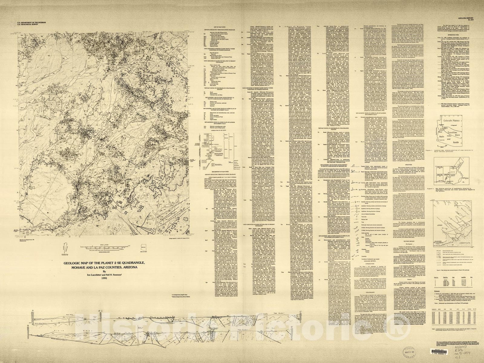 Map : Geologic map of the Planet two SE quadrangle, Mohave and La Paz Counties, Arizona, 1991 Cartography Wall Art :