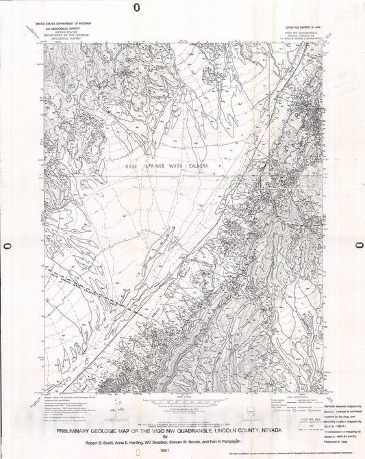 Map : Preliminary geologic map of the Vigo NW quadrangle, Lincoln County, Nevada, 1992 Cartography Wall Art :