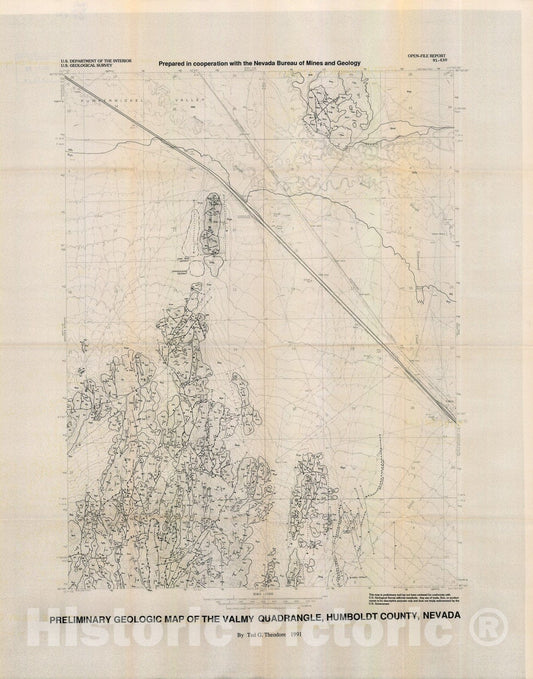 Map : Preliminary geologic map of the Valmy quadrangle, Humboldt County, Nevada, 1991 Cartography Wall Art :