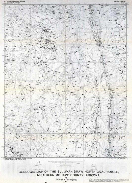 Map : Geologic map of the Sullivan Draw North quadrangle, northern Mohave County, Arizona, 1991 Cartography Wall Art :