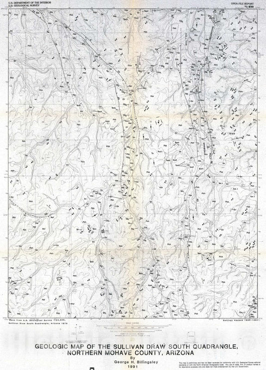 Map : Geologic map of the Sullivan Draw South quadrangle, northern Mohave County, Arizona, 1991 Cartography Wall Art :