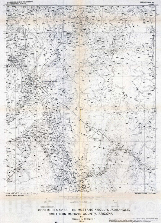Map : Geologic map of the Mustang Knoll quadrangle, northern Mohave County, Arizona, 1991 Cartography Wall Art :