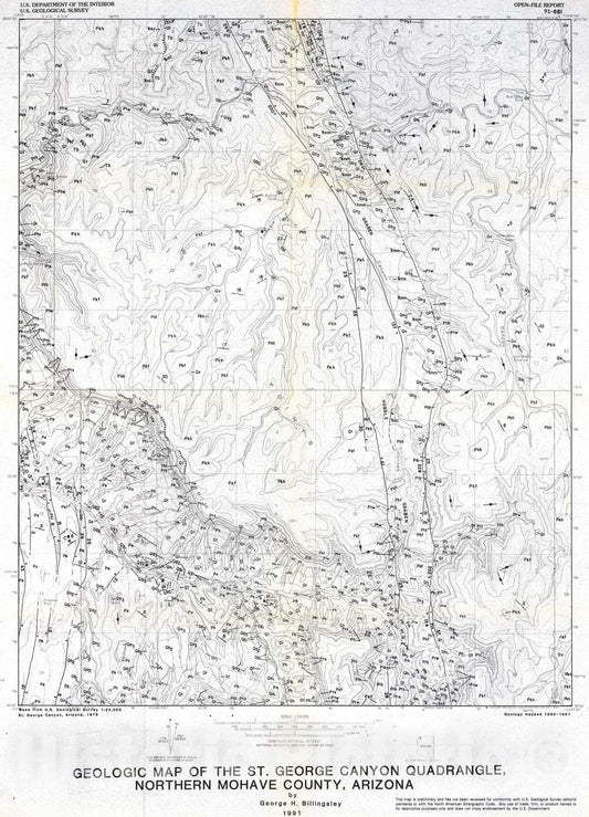 Map : Geologic map of the St. George Canyon quadrangle, northern Mohave County, Arizona, 1991 Cartography Wall Art :