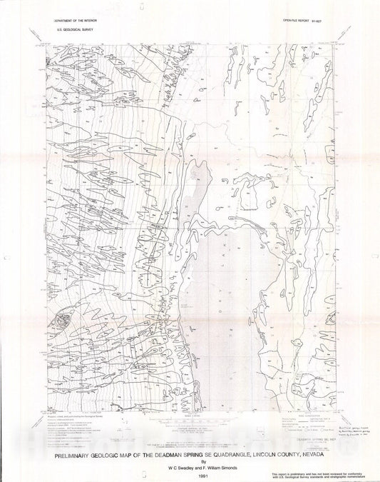 Map : Preliminary geologic map of the Deadman Spring SE quadrangle, Lincoln County, Nevada, 1991 Cartography Wall Art :