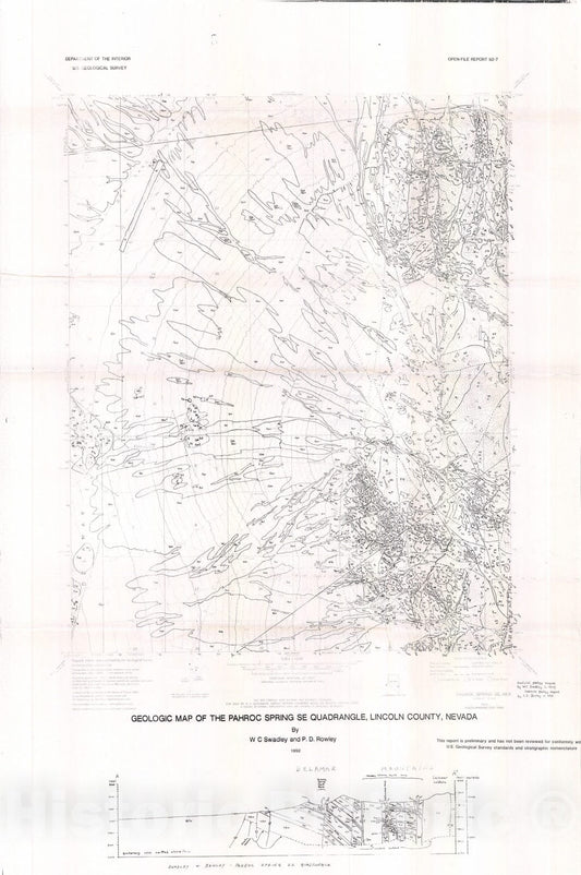 Map : Geologic map of the Pahroc Spring SE quadrangle, Lincoln County, Nevada, 1992 Cartography Wall Art :