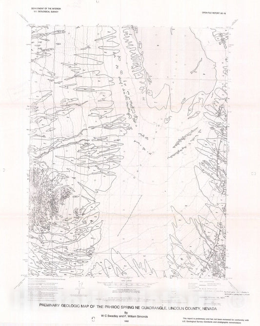 Map : Preliminary geologic map of the Pahroc Spring NE quadrangle, Lincoln County, Nevada, 1992 Cartography Wall Art :