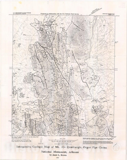 Map : Interpretive geologic map of Mt. Ajo quadrangle, Organ Pipe Cactus National Monument, Arizona, 1992 Cartography Wall Art :