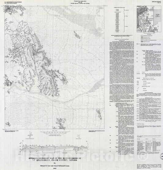 Map : Bedrock geologic map of the Blue Diamond SE 7.5' quadrangle, Clark County, Nevada, 1992 Cartography Wall Art :