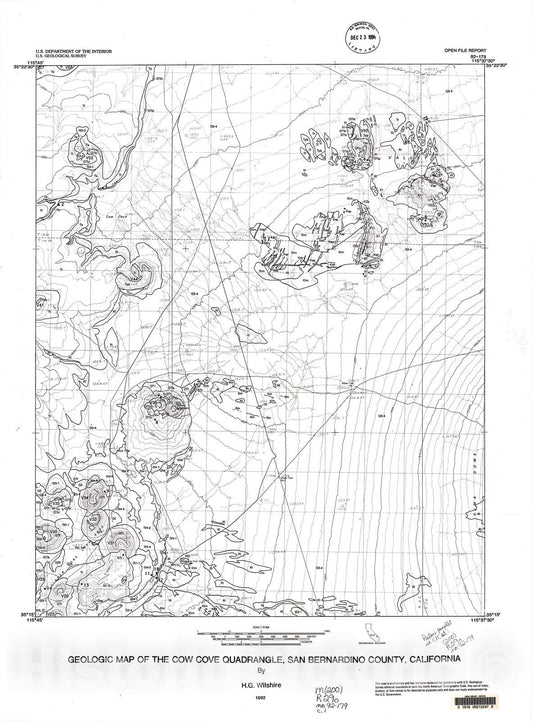 Map : Geologic map of the Cow Cove quadrangle, San Bernardino County, California, 1992 Cartography Wall Art :