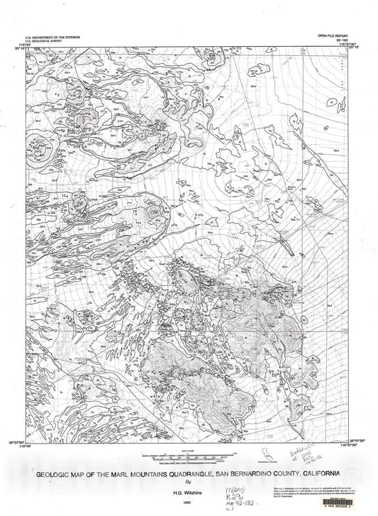 Map : Geologic map of the Marl Mountains quadrangle, San Bernardino County, California, 1992 Cartography Wall Art :
