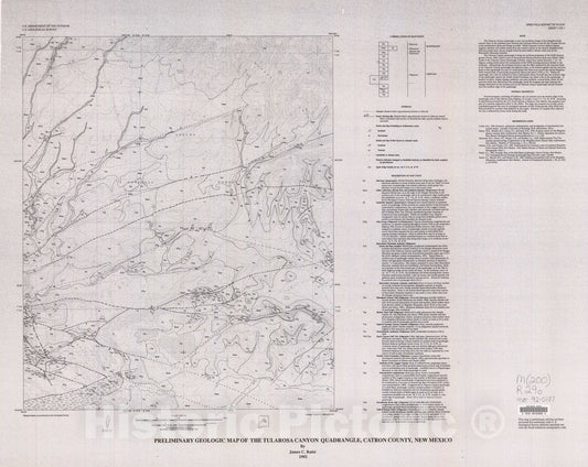 Map : Preliminary geologic map of the Tularosa Canyon quadrangle, Catron County, New Mexico, 1992 Cartography Wall Art :