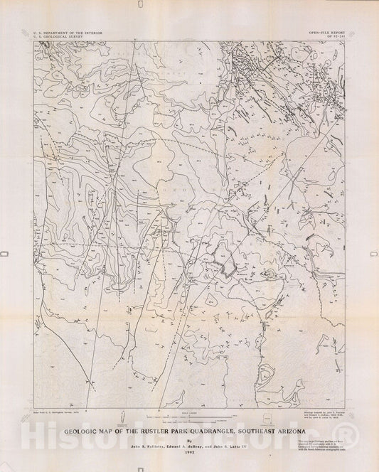 Map : Geologic map of the Rustler Park quadrangle: southeast Arizona, 1992 Cartography Wall Art :