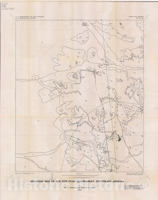 Map : Geologic map of the Fife Peak quadrangle, Cochise County, Arizona, 1992 Cartography Wall Art :