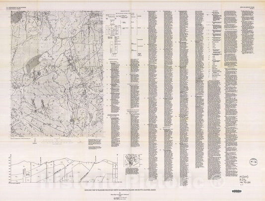 Map : Geologic map of Blizzard Mountain North quadrangle, Blaine and Butte Counties, Idaho, 1992 Cartography Wall Art :