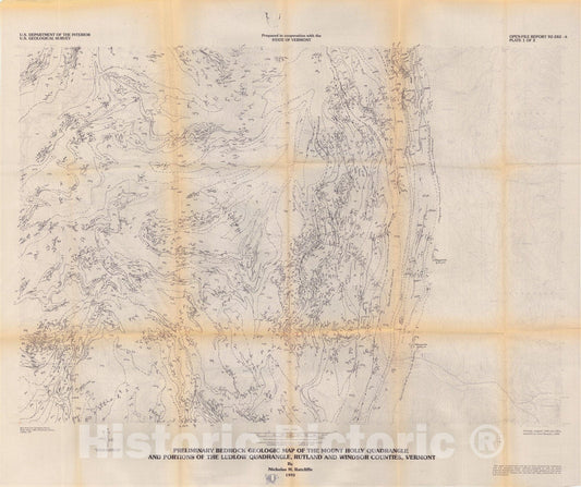 Map : Preliminary bedrock geologic map of the Mount Holly quadrangle and portions of the Ludlow quadrangle, Portland and Windsor Counties, Vermont, 1992 Cartography Wall Art :