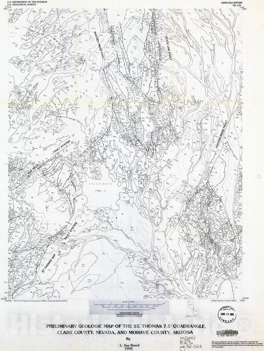Map : Preliminary geologic map of the St. Thomas 7.5 minute quadrangle, Clark County, Nevada and Mohave County, Arizona, 1992 Cartography Wall Art :