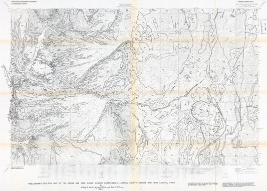 Map : Preliminary geologic map of the Ursine and Deer Lodge Canyon quadrangles, Lincoln County, Nevada and Iron City, Utah, 1992 Cartography Wall Art :