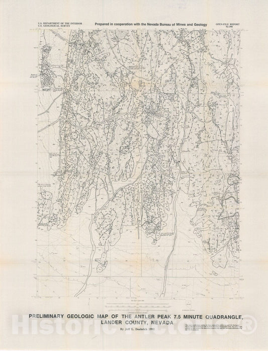 Map : Preliminary geologic map of the Antler Peak 7.5 minute quadrangle, Lander County, Nevada, 1992 Cartography Wall Art :