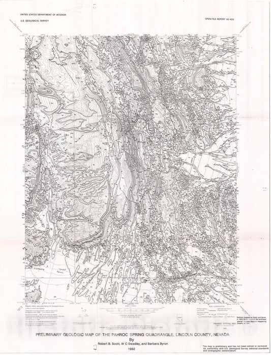 Map : Preliminary geologic map of the Pahroc Spring quadrangle, Lincoln County, Nevada, 1992 Cartography Wall Art :