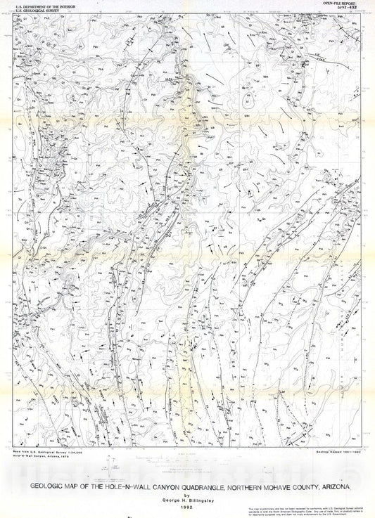 Map : Geologic map of the Hole-N-Wall Canyon quadrangle, northern Mohave County, Arizona, 1992 Cartography Wall Art :
