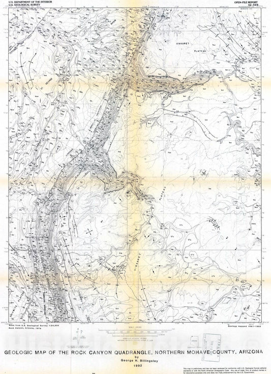 Map : Geologic map of the Rock Canyon quadrangle, northern Mohave County, Arizona, 1992 Cartography Wall Art :