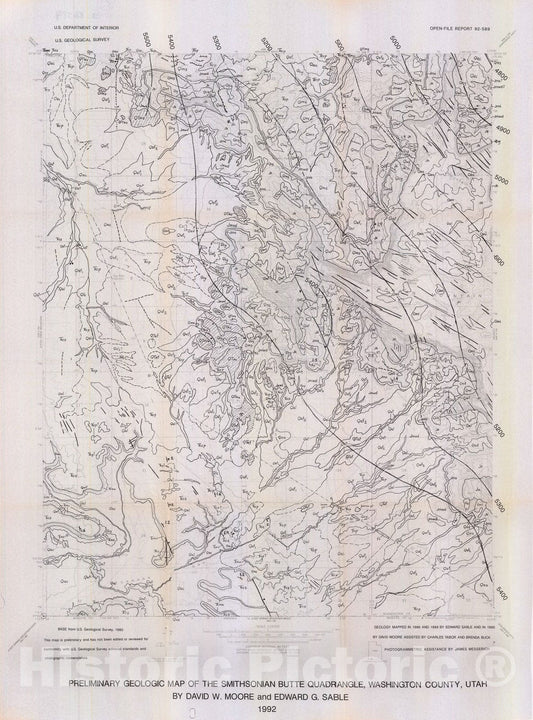 Map : Preliminary report and map of the geology of Smithsonian Butte quadrangle, Washington County, Utah, 1992 Cartography Wall Art :