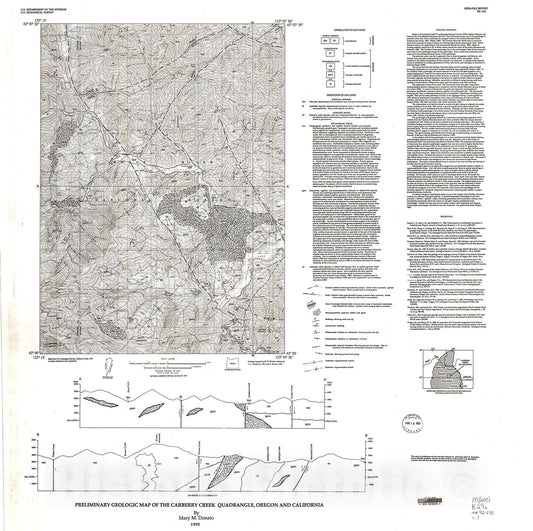 Map : Preliminary geologic map of the Carberry Creek quadrangle, Oregon and California, 1992 Cartography Wall Art :